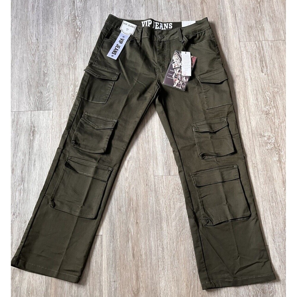 VIP Jeans Cargo Women's Utility Pants Wide Leg Sculpting Stretch 9Pockets 11/12